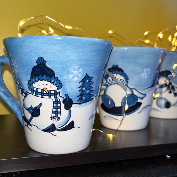 Set of 4 Hidden Valley Hand Painted Cambridge Potteries collection snowmen mugs - Picture 3 of 12